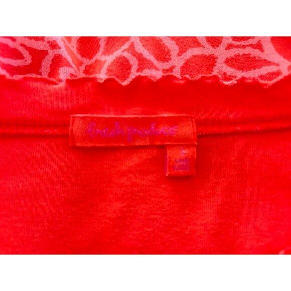 FRESH PRODUCE Cotton Top Womens Size Small Orange Pink Print Ruffle Trim USA - Picture 3 of 7